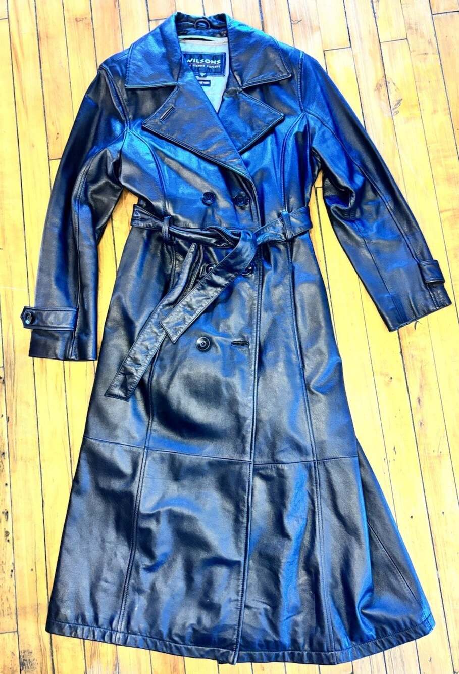 Vintage Y2K 90s Wilson Leather Black Leather Trench Coat Long Jacket Thinsulate